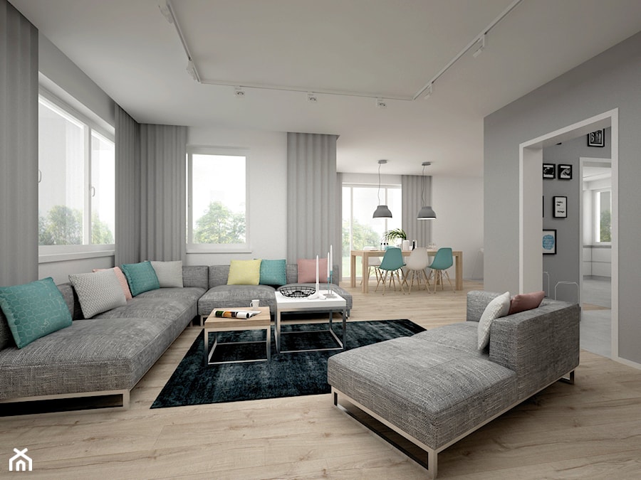 Projekt domu 70 m2 / Jabłonka - Średni biały szary salon, styl skandynawski - zdjęcie od BIG IDEA studio projektowe