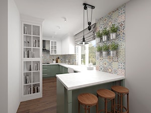 Projekt kuchni 10 m2 / Niepołomice - Duża zamknięta szara z zabudowaną lodówką z nablatowym zlewozmywakiem kuchnia w kształcie litery g z oknem, styl tradycyjny - zdjęcie od BIG IDEA studio projektowe