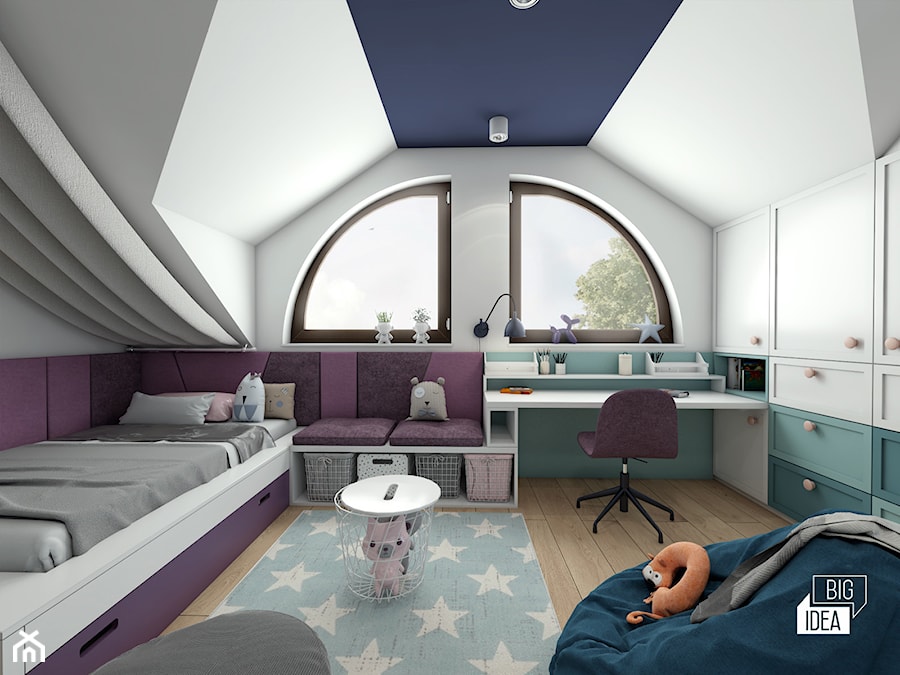 Projekt willi 300 m2 cz. I / Bochnia - Średni szary niebieski pokój dziecka dla nastolatka dla chłopca dla dziewczynki, styl nowoczesny - zdjęcie od BIG IDEA studio projektowe