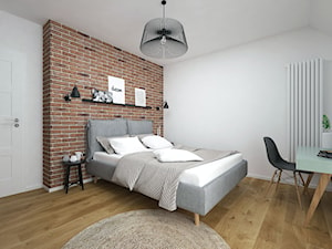 Projekt domu 90 m2 / Kraków - Średnia biała czerwona z biurkiem sypialnia na poddaszu, styl nowoczesny - zdjęcie od BIG IDEA studio projektowe