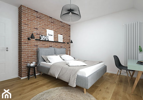 Projekt domu 90 m2 / Kraków - Średnia biała czerwona z biurkiem sypialnia na poddaszu, styl nowoczesny - zdjęcie od BIG IDEA studio projektowe