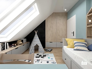 Projekt domu 107,52 m2 / Wieliczka - Średni biały czarny niebieski pokój dziecka dla dziecka dla chłopca dla dziewczynki, styl skandynawski - zdjęcie od BIG IDEA studio projektowe