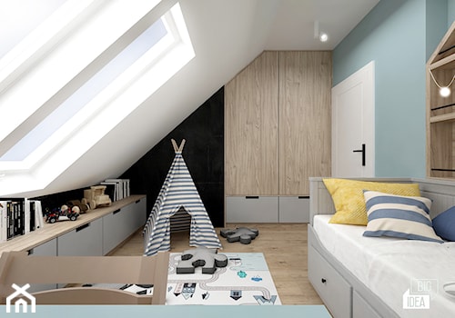 Projekt domu 107,52 m2 / Wieliczka - Średni biały czarny niebieski pokój dziecka dla dziecka dla chłopca dla dziewczynki, styl skandynawski - zdjęcie od BIG IDEA studio projektowe