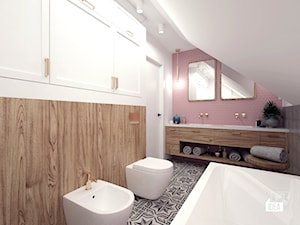 Projekt łazienki 7,31 m2 / Niepołomice - Średnia na poddaszu z dwoma umywalkami z punktowym oświetleniem łazienka, styl nowoczesny - zdjęcie od BIG IDEA studio projektowe
