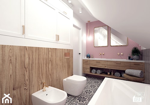 Projekt łazienki 7,31 m2 / Niepołomice - Średnia na poddaszu z dwoma umywalkami z punktowym oświetleniem łazienka, styl nowoczesny - zdjęcie od BIG IDEA studio projektowe
