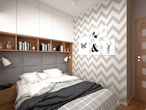 Projekt mieszkania 30 m2 / Kraków - Mała biała szara sypialnia, styl skandynawski - zdjęcie od BIG IDEA studio projektowe