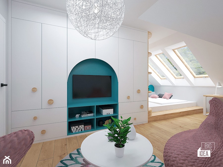 Projekt willi 300 m2 cz. I / Bochnia - Duży biały pokój dziecka dla nastolatka dla dziewczynki, styl nowoczesny - zdjęcie od BIG IDEA studio projektowe