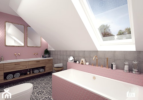 Projekt łazienki 7,31 m2 / Niepołomice - Średnia na poddaszu z dwoma umywalkami łazienka z oknem, styl nowoczesny - zdjęcie od BIG IDEA studio projektowe