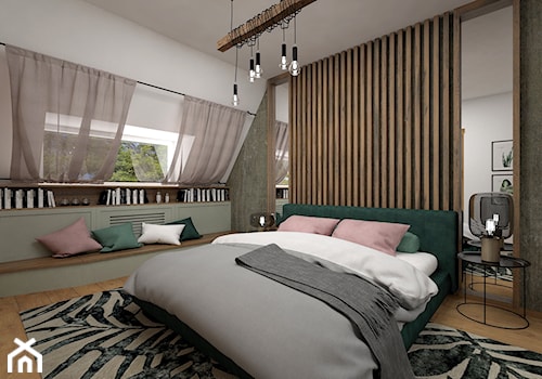 Projekt sypialni 15 m2 / Nowy Targ - Średnia biała szara sypialnia na poddaszu, styl industrialny - zdjęcie od BIG IDEA studio projektowe