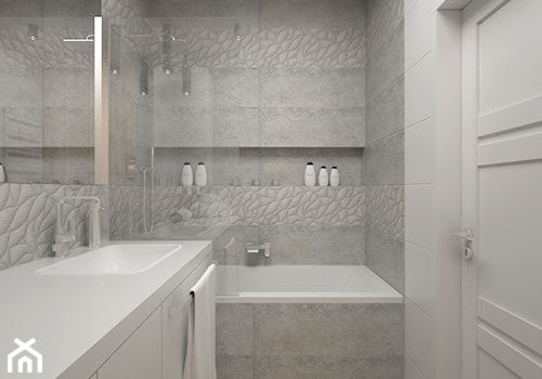 Projekt mieszkania 60 m2 / Kraków - Średnia bez okna jako pokój kąpielowy z punktowym oświetleniem łazienka, styl minimalistyczny - zdjęcie od BIG IDEA studio projektowe
