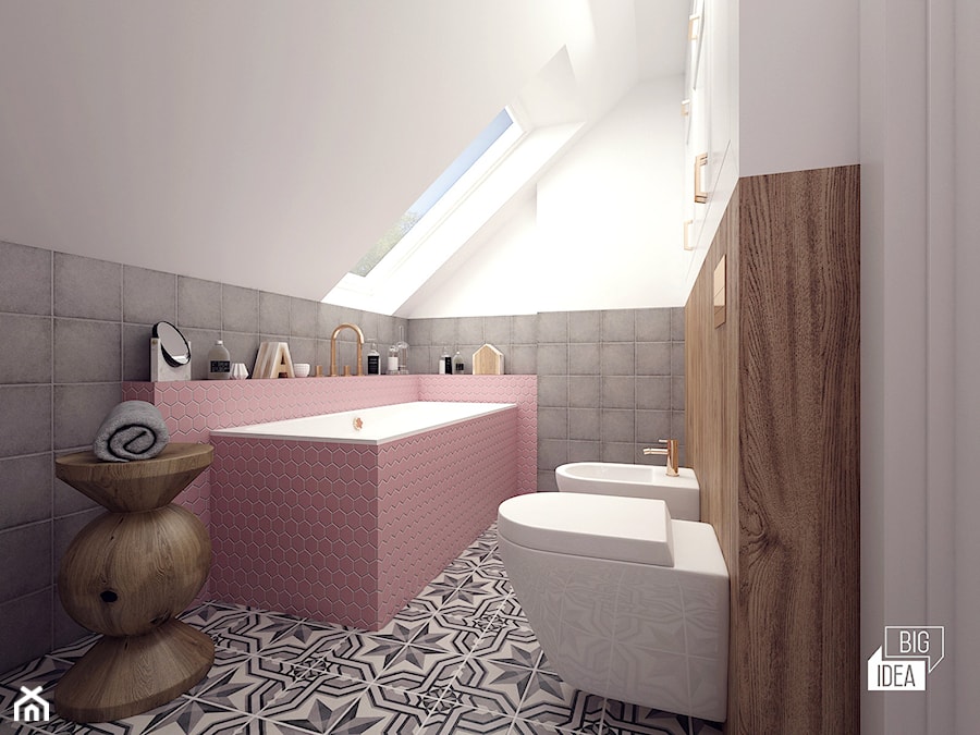 Projekt łazienki 7,31 m2 / Niepołomice - Mała na poddaszu łazienka z oknem, styl nowoczesny - zdjęcie od BIG IDEA studio projektowe