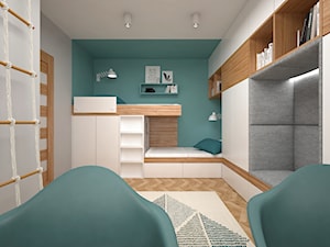 Projekt mieszkania 30 m2 / Kraków - Średni szary zielony pokój dziecka dla nastolatka dla chłopca dla dziewczynki dla rodzeństwa, styl nowoczesny - zdjęcie od BIG IDEA studio projektowe