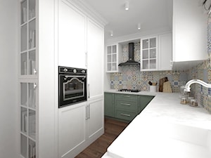 Projekt kuchni 10 m2 / Niepołomice - Średnia zamknięta szara z zabudowaną lodówką z nablatowym zlewozmywakiem kuchnia w kształcie litery l, styl tradycyjny - zdjęcie od BIG IDEA studio projektowe