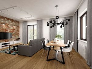 Projekt mieszkania 85 m2 / Kraków - Duży beżowy salon z jadalnią, styl skandynawski - zdjęcie od BIG IDEA studio projektowe