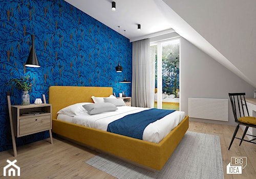 Projekt domu 107,52 m2 / Wieliczka - Średnia niebieska szara z biurkiem sypialnia na poddaszu, styl nowoczesny - zdjęcie od BIG IDEA studio projektowe