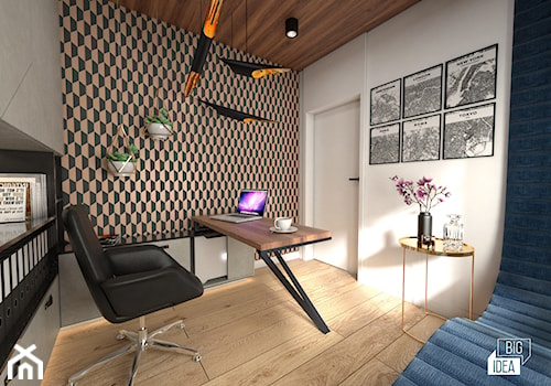 Projekt willi 300 m2 cz. III / Bochnia - Średnie w osobnym pomieszczeniu beżowe białe czarne biuro, styl nowoczesny - zdjęcie od BIG IDEA studio projektowe