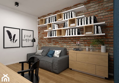 Projekt mieszkania 85 m2 / Kraków - Średnie z sofą białe brązowe biuro, styl skandynawski - zdjęcie od BIG IDEA studio projektowe