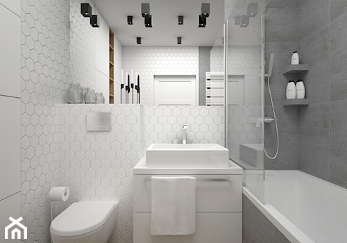 Projekt łazienki 5 m2 / Kraków - Mała bez okna z punktowym oświetleniem łazienka, styl minimalistyczny - zdjęcie od BIG IDEA studio projektowe