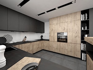 Projekt kuchni 13 m2 / Kraków - Duża otwarta zamknięta biała z zabudowaną lodówką z nablatowym zlewozmywakiem kuchnia w kształcie litery g, styl nowoczesny - zdjęcie od BIG IDEA studio projektowe