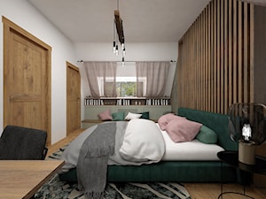 Projekt sypialni 15 m2 / Nowy Targ - Średnia biała brązowa szara z biurkiem sypialnia, styl industrialny - zdjęcie od BIG IDEA studio projektowe