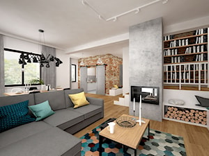 Projekt mieszkania 85 m2 / Kraków - Średni biały szary salon z jadalnią, styl skandynawski - zdjęcie od BIG IDEA studio projektowe