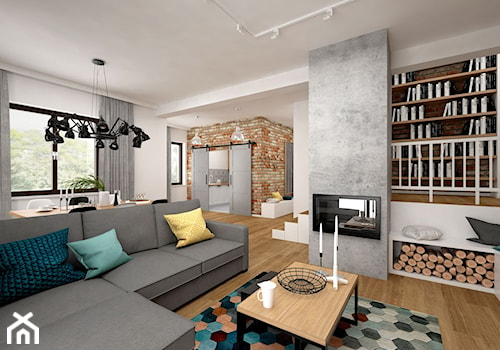 Projekt mieszkania 85 m2 / Kraków - Średni biały szary salon z jadalnią, styl skandynawski - zdjęcie od BIG IDEA studio projektowe