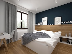 Projekt mieszkania 85 m2 / Kraków - Średnia biała niebieska z biurkiem sypialnia, styl skandynawski - zdjęcie od BIG IDEA studio projektowe