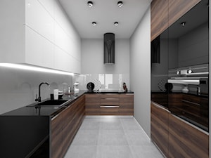 Projekt mieszkania 57 m2 / Kraków - Średnia zamknięta szara z zabudowaną lodówką z podblatowym zlewozmywakiem kuchnia w kształcie litery u, styl nowoczesny - zdjęcie od BIG IDEA studio projektowe