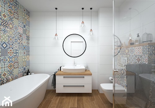 Projekt domu 90 m2 / Kraków - Średnia bez okna z punktowym oświetleniem łazienka, styl nowoczesny - zdjęcie od BIG IDEA studio projektowe