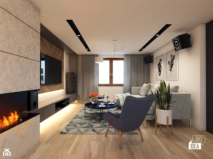 Projekt domu 43 m2 / Damienice - Średni biały salon, styl nowoczesny - zdjęcie od BIG IDEA studio projektowe