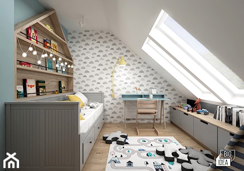 Projekt domu 107,52 m2 / Wieliczka - Średni biały szary pokój dziecka dla dziecka dla chłopca dla dziewczynki, styl skandynawski - zdjęcie od BIG IDEA studio projektowe