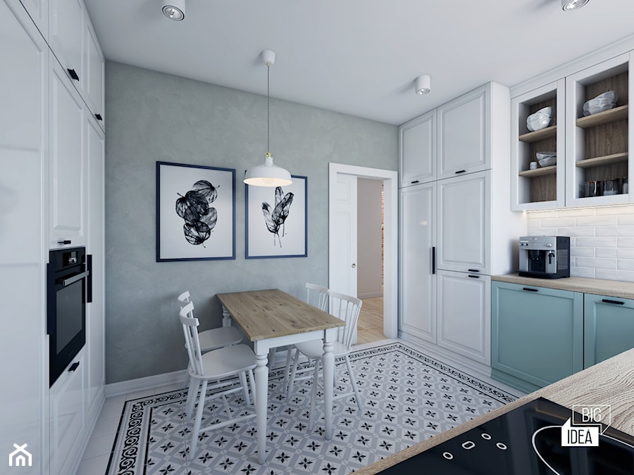 Projekt domu 56,9 m2 / Gnojnik - Średnia zamknięta biała szara z zabudowaną lodówką kuchnia w kształcie litery u, styl nowoczesny - zdjęcie od BIG IDEA studio projektowe