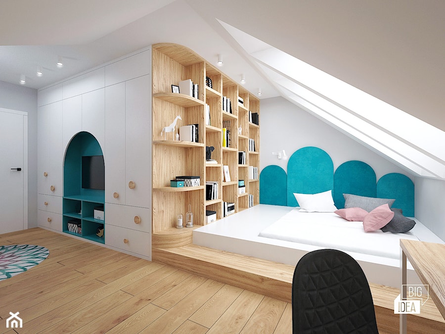 Projekt willi 300 m2 cz. I / Bochnia - Duży biały szary pokój dziecka dla nastolatka dla chłopca dla dziewczynki, styl nowoczesny - zdjęcie od BIG IDEA studio projektowe