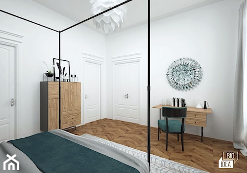 Projekt mieszkania w kamienicy 90 m2 / Kraków - Średnia biała z biurkiem sypialnia, styl nowoczesny - zdjęcie od BIG IDEA studio projektowe