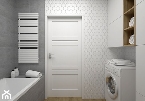 Projekt łazienki 5 m2 / Kraków - Mała bez okna z pralką / suszarką łazienka, styl minimalistyczny - zdjęcie od BIG IDEA studio projektowe
