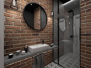 Projekt mieszkania 60 m2 / Duchnice - Mała bez okna z lustrem z punktowym oświetleniem łazienka, styl industrialny - zdjęcie od BIG IDEA studio projektowe