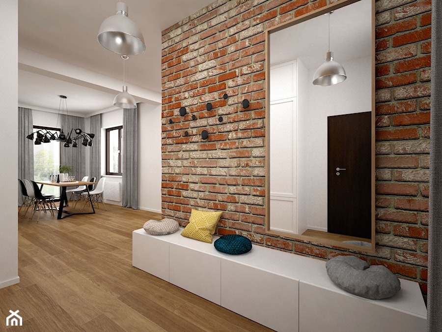 Projekt mieszkania 85 m2 / Kraków - Średni biały hol / przedpokój, styl skandynawski - zdjęcie od BIG IDEA studio projektowe