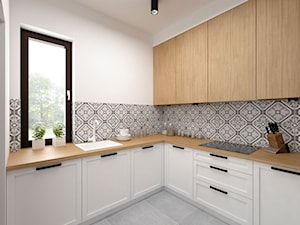 Projekt mieszkania 85 m2 / Kraków - Średnia otwarta biała z podblatowym zlewozmywakiem kuchnia w kształcie litery l, styl skandynawski - zdjęcie od BIG IDEA studio projektowe