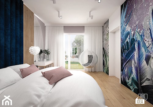 Projekt willi 300 m2 cz. II / Bochnia - Średnia biała szara sypialnia z balkonem / tarasem, styl nowoczesny - zdjęcie od BIG IDEA studio projektowe