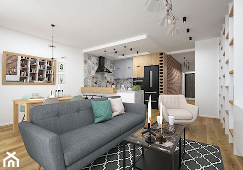 Projekt domu 90 m2 / Kraków - Średni biały salon z kuchnią z jadalnią, styl nowoczesny - zdjęcie od BIG IDEA studio projektowe