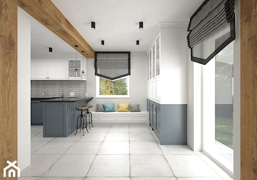 Projekt kuchni 19 m2 / Nowy Targ - Duża otwarta z salonem z podblatowym zlewozmywakiem kuchnia w kształcie litery g z oknem, styl industrialny - zdjęcie od BIG IDEA studio projektowe