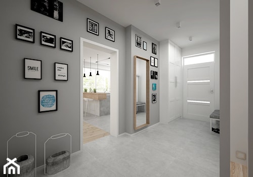 Projekt domu 70 m2 / Jabłonka - Średni biały szary hol / przedpokój, styl skandynawski - zdjęcie od BIG IDEA studio projektowe