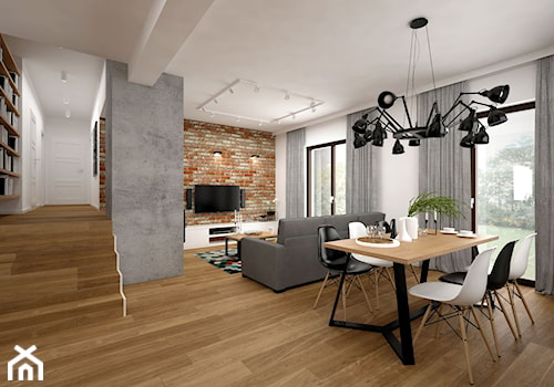 Projekt mieszkania 85 m2 / Kraków - Średni biały salon z jadalnią, styl skandynawski - zdjęcie od BIG IDEA studio projektowe