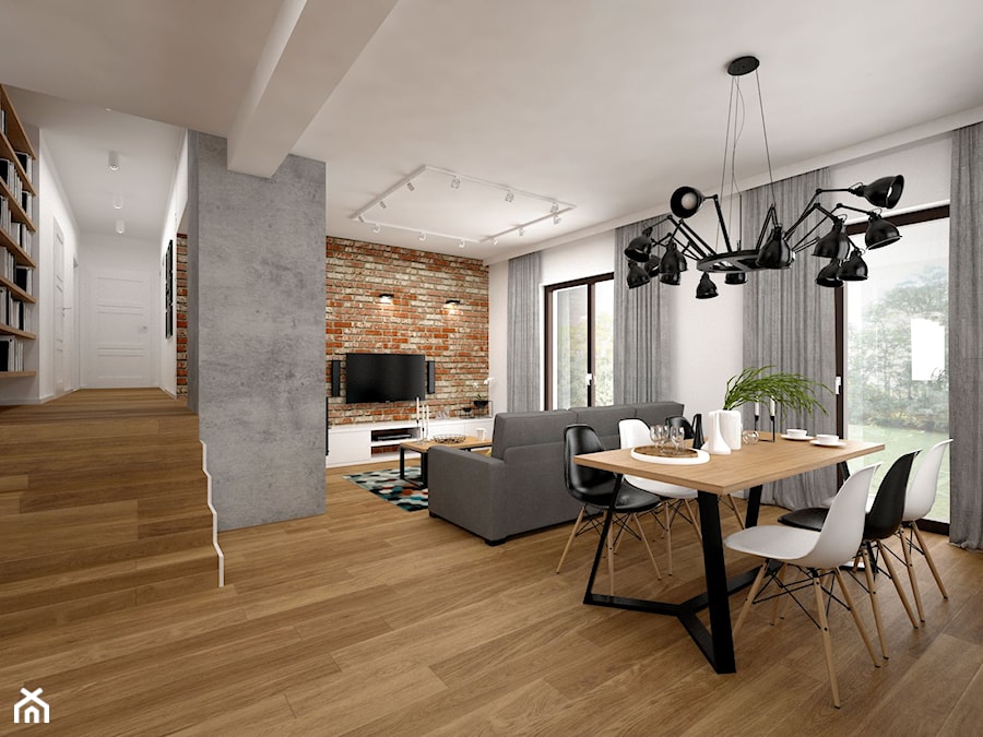 Projekt mieszkania 85 m2 / Kraków - Średni biały salon z jadalnią, styl skandynawski - zdjęcie od BIG IDEA studio projektowe