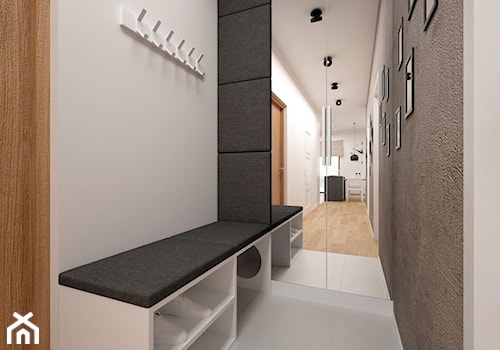 Projekt mieszkania 60 m2 / Kraków - Mały z wieszakiem biały szary hol / przedpokój, styl minimalistyczny - zdjęcie od BIG IDEA studio projektowe