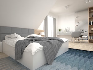 Projekt poddasza 45 m2 / Jabłonka - Duża biała z biurkiem sypialnia na poddaszu, styl skandynawski - zdjęcie od BIG IDEA studio projektowe