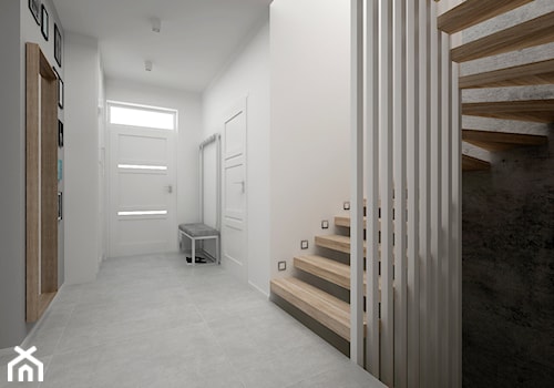 Projekt domu 70 m2 / Jabłonka - Schody wachlarzowe drewniane, styl skandynawski - zdjęcie od BIG IDEA studio projektowe