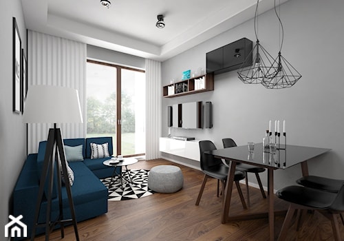 Projekt mieszkania 57 m2 / Kraków - Mały biały salon z jadalnią, styl nowoczesny - zdjęcie od BIG IDEA studio projektowe