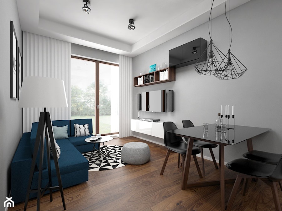 Projekt mieszkania 57 m2 / Kraków - Mały biały salon z jadalnią, styl nowoczesny - zdjęcie od BIG IDEA studio projektowe