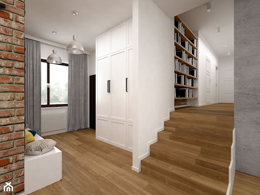 Projekt mieszkania 85 m2 / Kraków - Średni biały szary hol / przedpokój, styl skandynawski - zdjęcie od BIG IDEA studio projektowe
